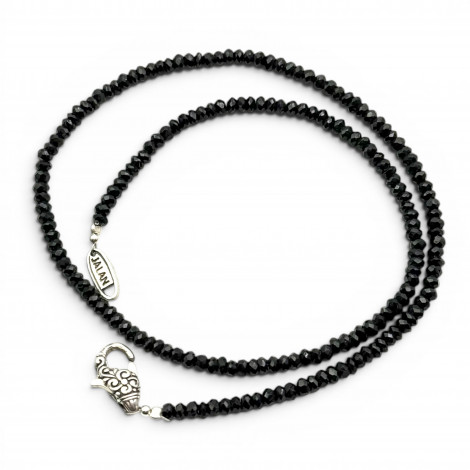 Sterling silver and faceted onyx beads necklace 40 ou 45cm