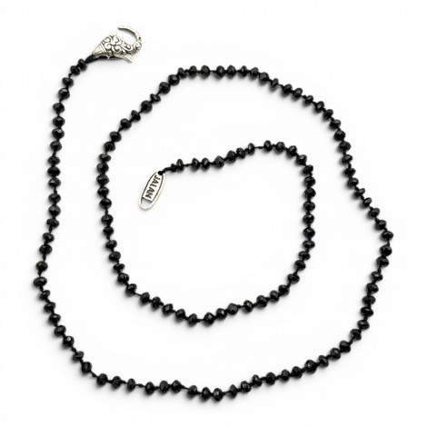 Sterling silver and faceted onyx beads necklace 45cm