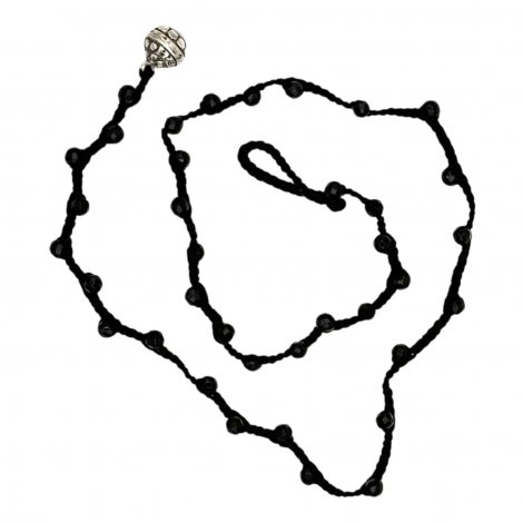 Sterling silver and faceted onyx beads necklace 85cm