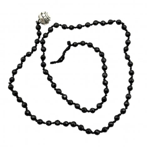 Sterling silver and faceted onyx beads necklace 85cm