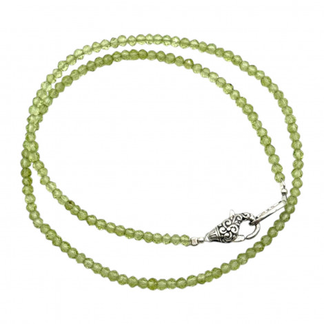 Sterling silver and faceted peridot beads necklace 40cm