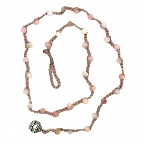 Sterling silver and faceted pink opal beads necklace 45cm