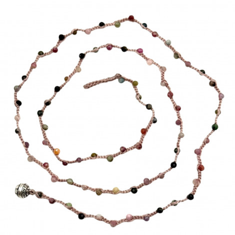 Sterling silver and faceted tourmaline beads necklace 85cm