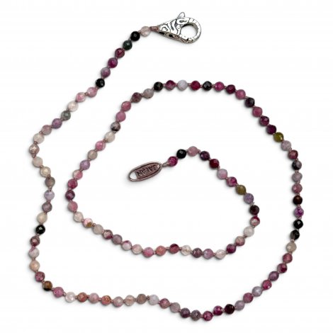 Sterling silver and faceted tourmalines beads necklace 40cm