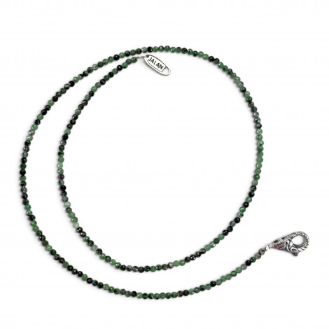 Sterling silver and faceted zoisite ruby beads necklace 40cm