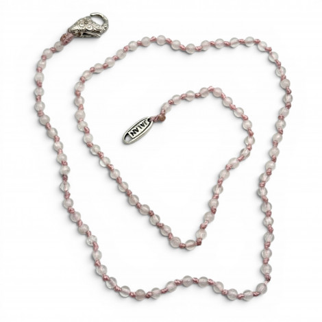 Sterling silver and pink quartz beads necklace 45cm