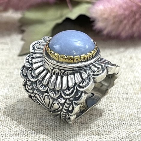 Bague Argent et Laiton avec Pierre Semi-Précieuse