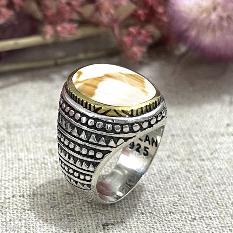 Bague Argent et Laiton avec Pierre Semi-Précieuse