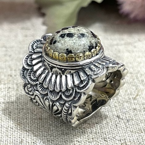 Bague Argent et Laiton avec Pierre Semi-Précieuse