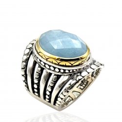 Bague Argent 925 et laiton avec Aigue marine facettée
