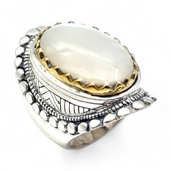 Bague Argent 925 et laiton avec nacre blanche