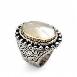 Bague Argent 925 et laiton avec nacre blanche