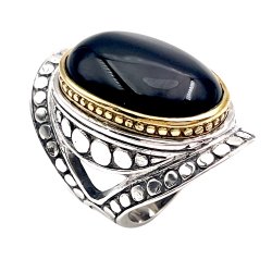 Bague Argent 925 et laiton avec Onyx