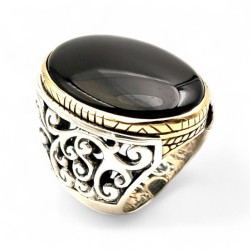 Bague Argent 925 et laiton avec Onyx