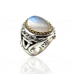 Bague Argent 925 et Laiton avec Pierre de lune bleue