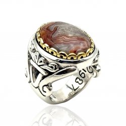 Bague Argent 925 et Laiton avec Pierre Semi-Précieuse