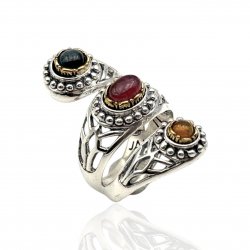 Bague Argent 925 et Laiton avec Pierre Semi-Précieuse
