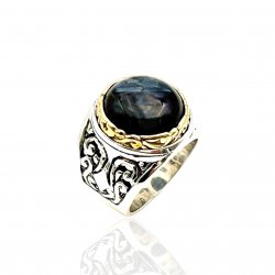 Bague Argent 925 et Laiton avec Pierre Semi-Précieuse