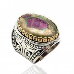 Bague Argent 925 et Laiton avec Pierre Semi-Précieuse