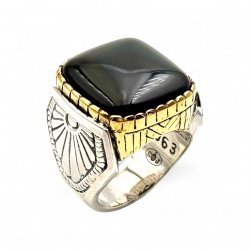 Bague Argent 925 et laiton avec pierre semi-précieuse - GRANDE TAILLE