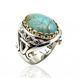 Bague Argent 925 et Laiton avec Pierre Semi-Précieuse - GRANDE TAILLE