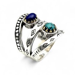 Bague Argent 925 et laiton avec pierres semi-précieuses