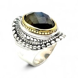 Bague Argent 925 et laiton avec pierres semi-précieuses