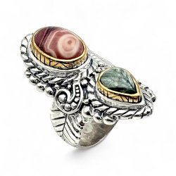 Bague Argent 925 et laiton avec pierres semi-précieuses