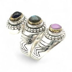 Bague Argent 925 et laiton avec pierres semi-précieuses