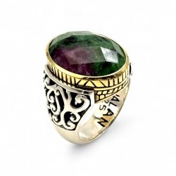 Bague Argent 925 et laiton avec pierres semi-précieuses