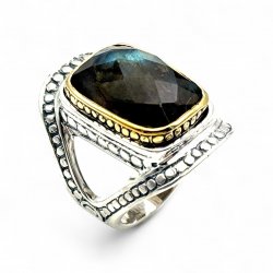 Bague Argent 925 et laiton avec pierres semi-précieuses