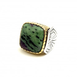 Bague Argent 925 et laiton avec Rubis zoisite