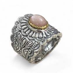 Bague Argent et Laiton avec Pierre Semi-Précieuse