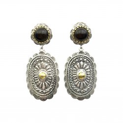 Boucles d'oreilles Argent et Laiton avec quartz fumé