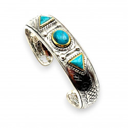 Bracelet Argent 925, Laiton et Turquoises