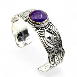 Bracelet Argent et Laiton avec Améthyste