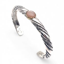 Bracelet Argent et Laiton avec pierre de lune orange