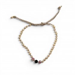 Bracelet with pearls, faceted pink tourmaline, and faceted zoisite ruby