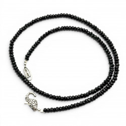 Collier Argent 925 et perles d'onyx facettées 40 ou 45cm