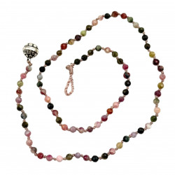 Collier Argent 925 et perles de tourmaline facettées 85cm