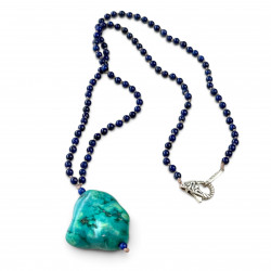 Collier Argent 925, perles de lapis lazuli et nugget turquoise 45cm