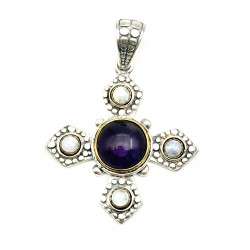 Pendentif Argent 925 et Laiton avec Améthyste et Pierres de Lune