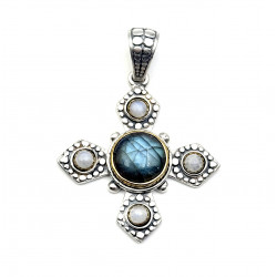 Pendentif Argent 925 et Laiton avec Labradorite et Pierres de Lune