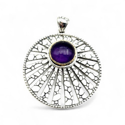 Pendentif Argent 925, laiton et Amethyste