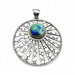 Pendentif Argent 925, laiton et Azurite du Perou