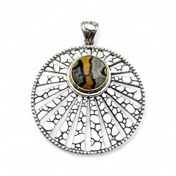 Pendentif Argent 925, laiton et Jaspe Océan
