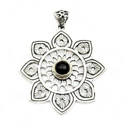 Pendentif Argent 925, laiton et Onyx