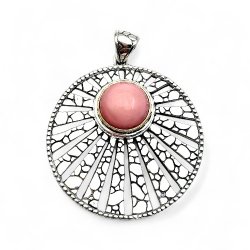 Pendentif Argent 925, laiton et Opale rose