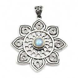 Pendentif Argent 925, laiton et Pierre de Lune bleue