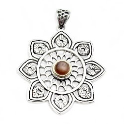 Pendentif Argent 925, laiton et Pierre de Lune orange